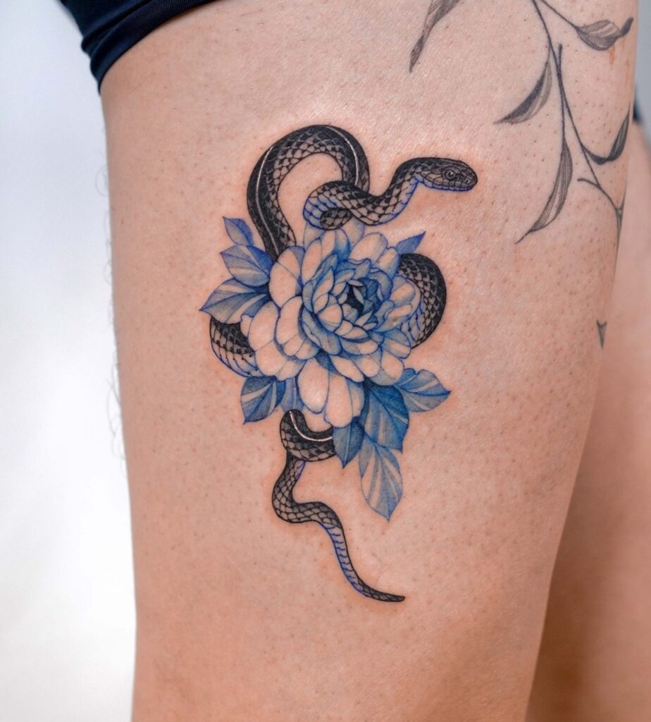 Pastel Peony Tattoo with Crescent Moon and Star Accents Tattoo Design