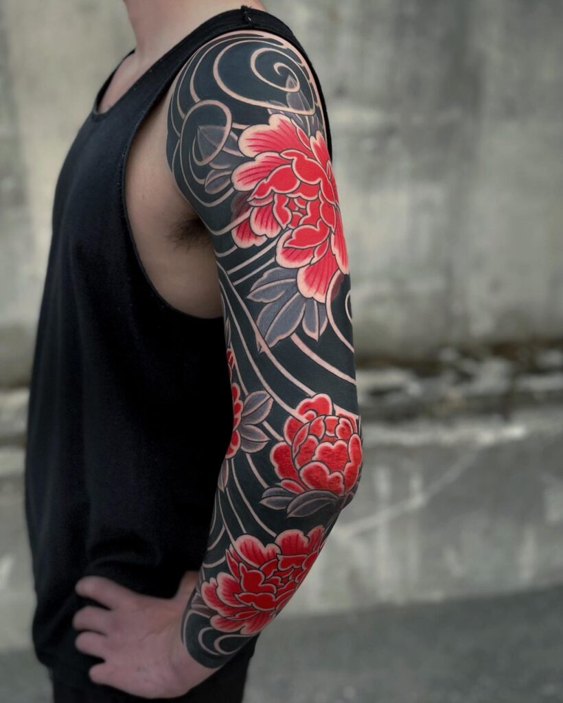 Peony Blackout Forearm Tattoo Tattoo Design