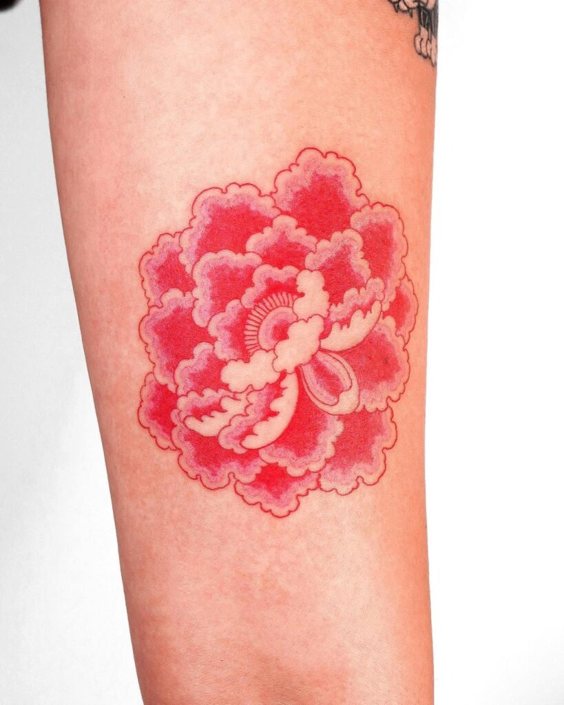 Peony Skull Tattoo on the Side of the Knee Tattoo Design