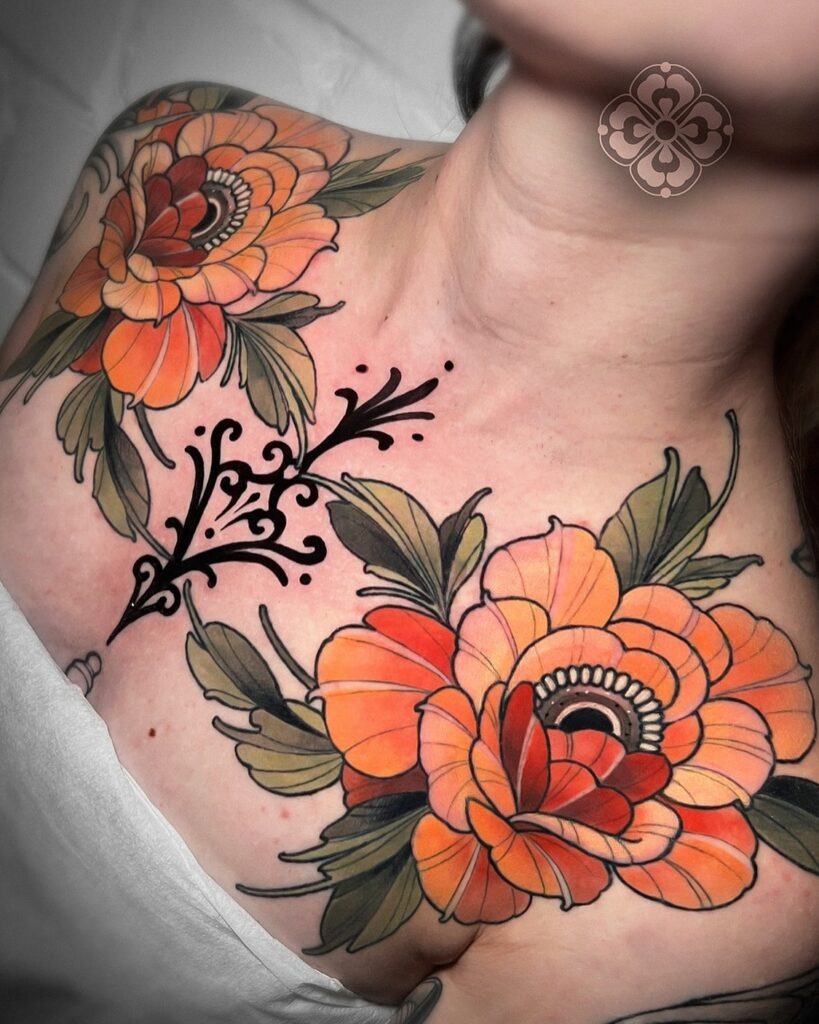 Realistic Dark Red and Orange Peony Tattoo Tattoo Design