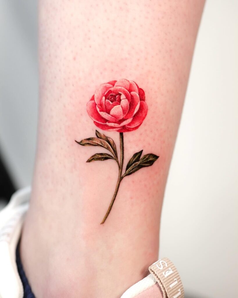 Soft Peony Back Tattoo with Gentle Shading Tattoo Design