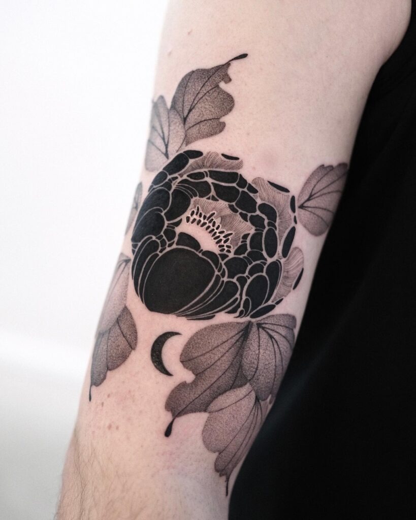 Vibrant Red Peony Shoulder Sleeve Tattoo Tattoo Design