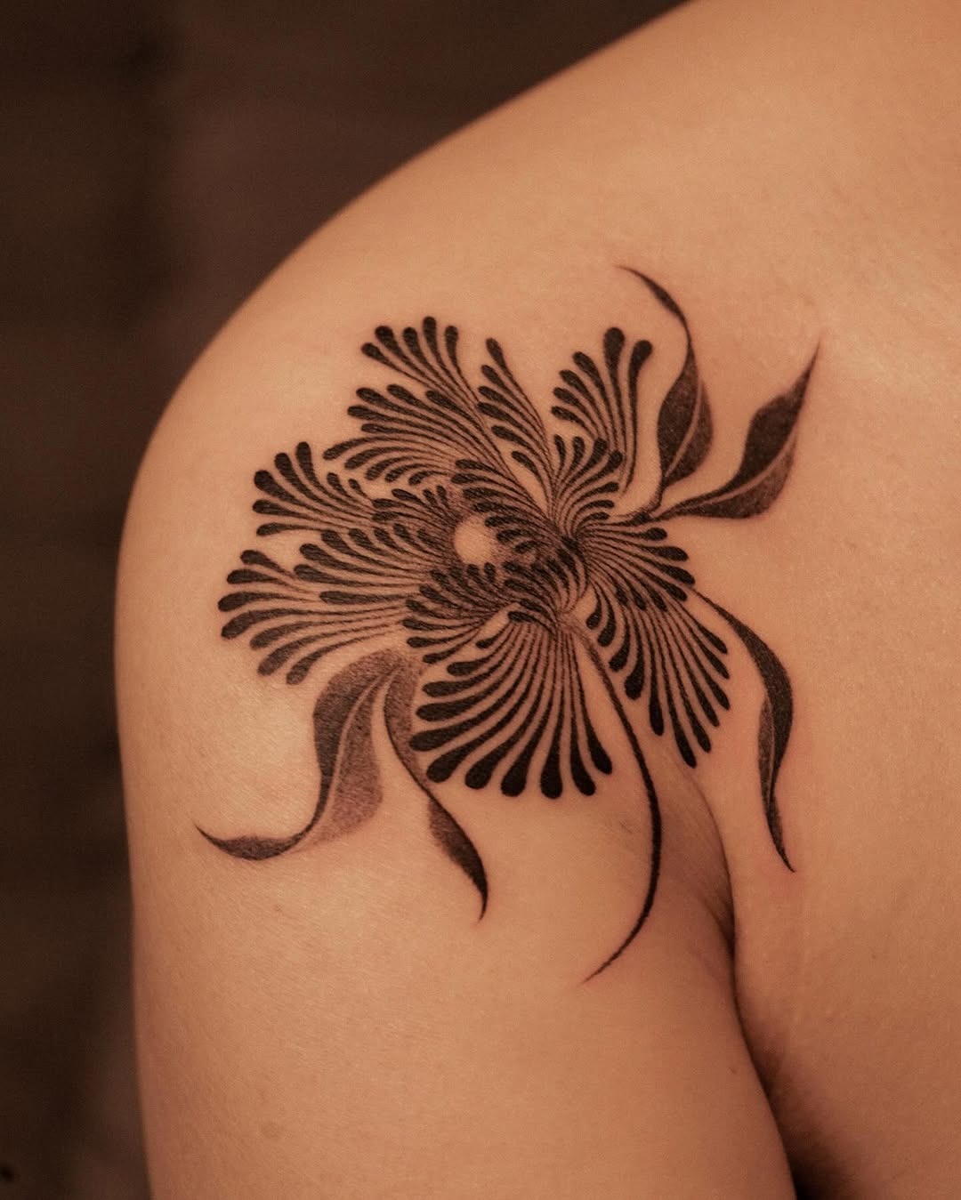 Intricate black ink peony tattoo design Tattoo Design