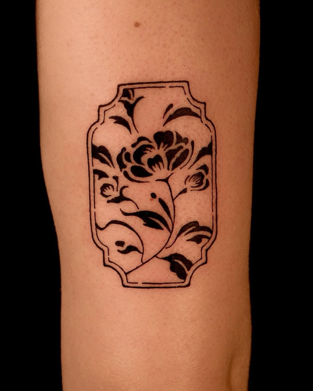 Stunning black ink peony tattoo design Tattoo Design
