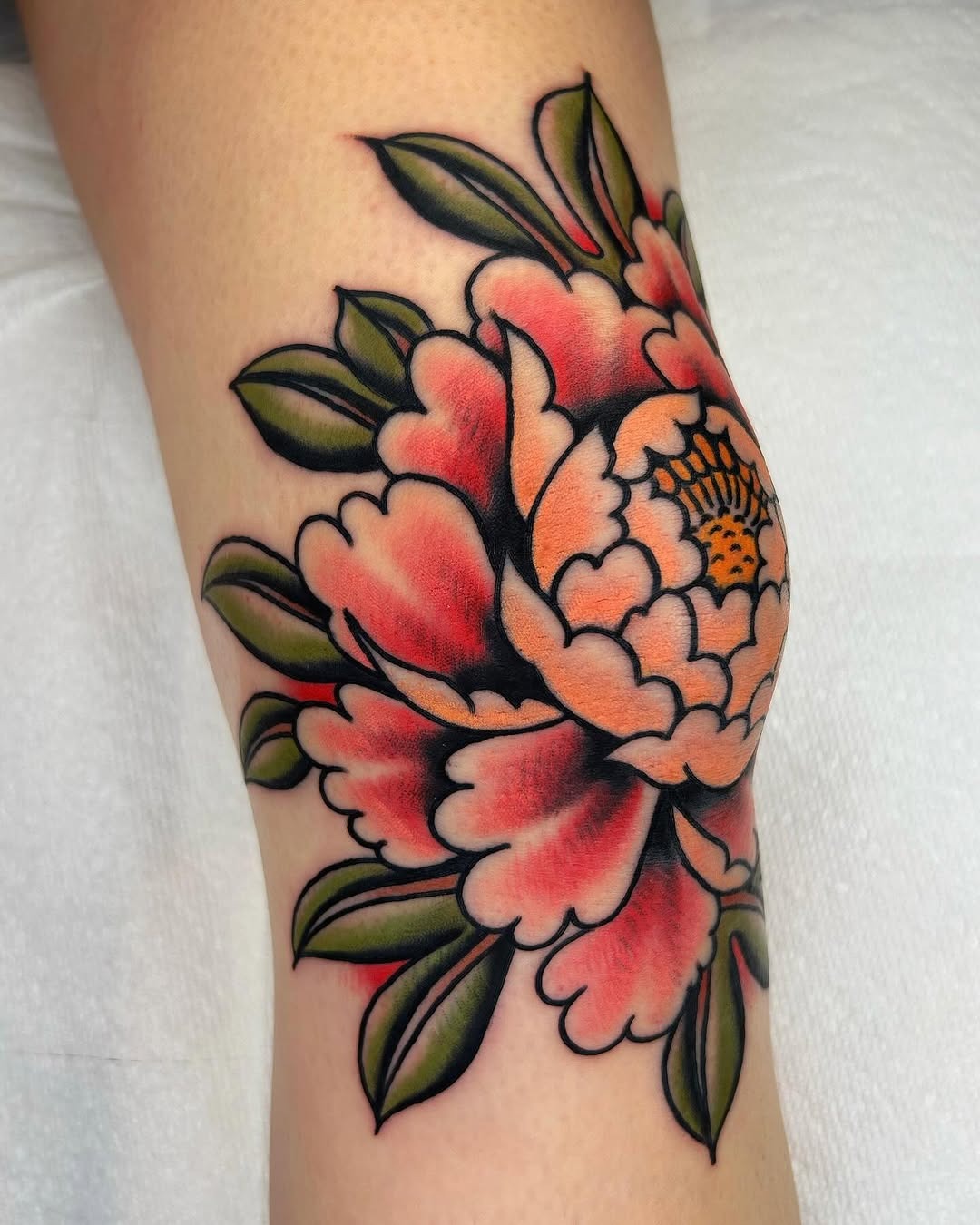 Stunning Peony Tattoo with Bold Colors Tattoo Design