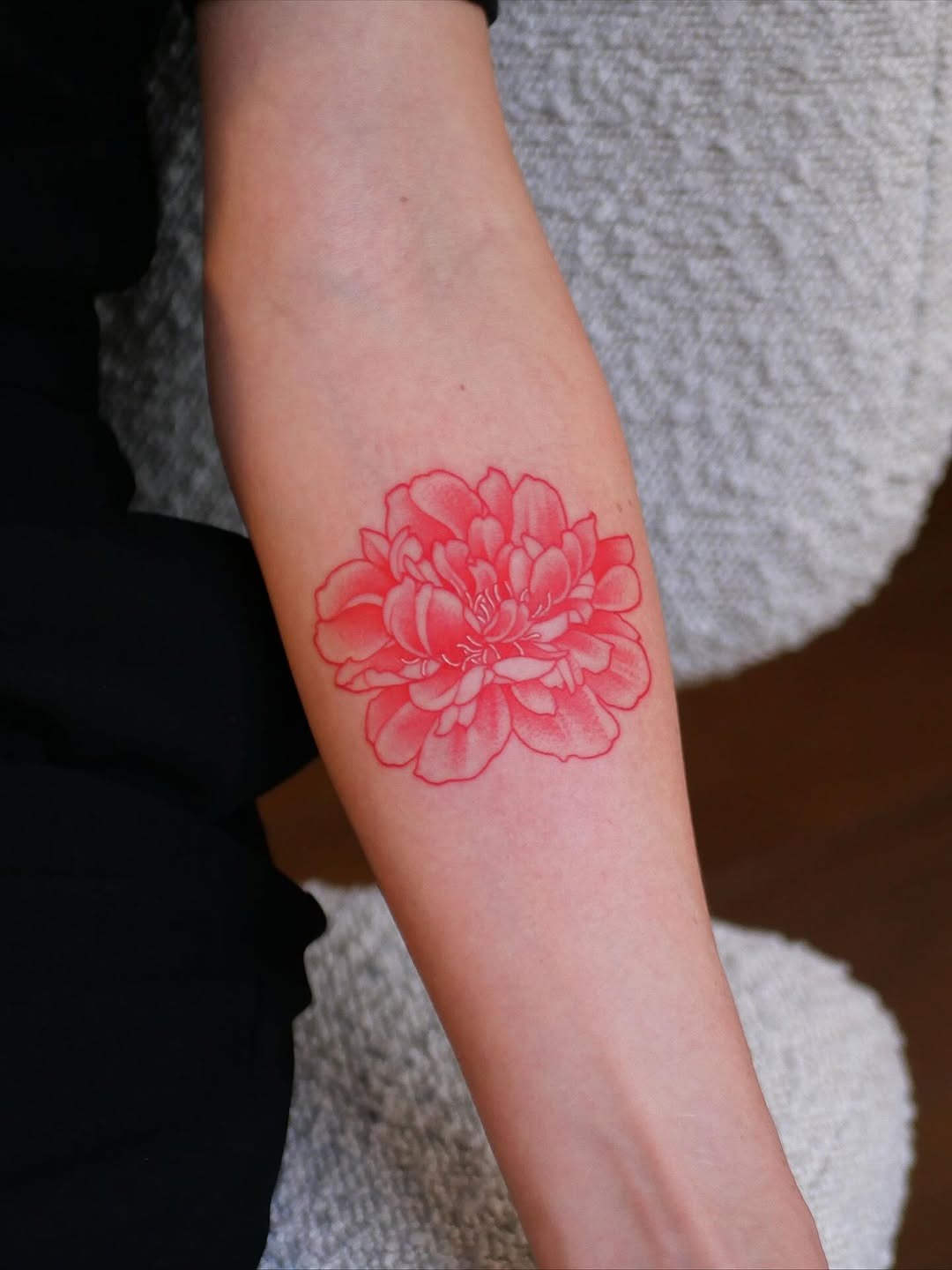 Vibrant Red Peony Tattoo on Arm Tattoo Design