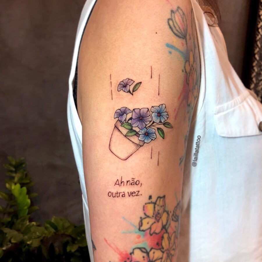 Charming petunia flowers in a potted tattoo Tattoo Design
