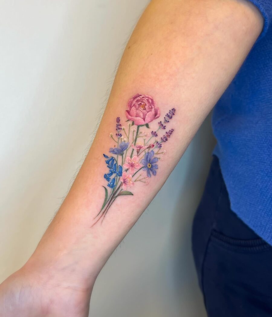 Colorful Petunia Tattoo on Forearm Tattoo Design