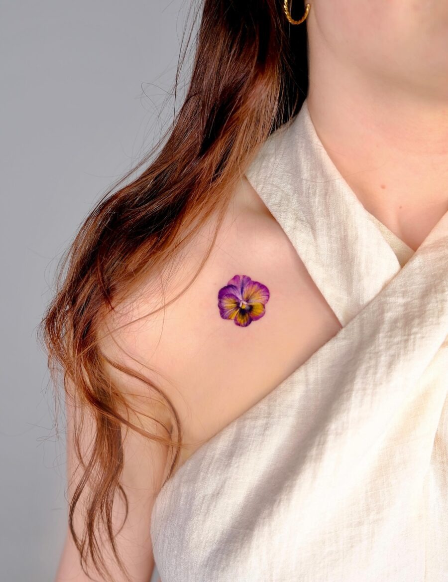 Delicate Petunia Tattoo on Woman's Shoulder Tattoo Design