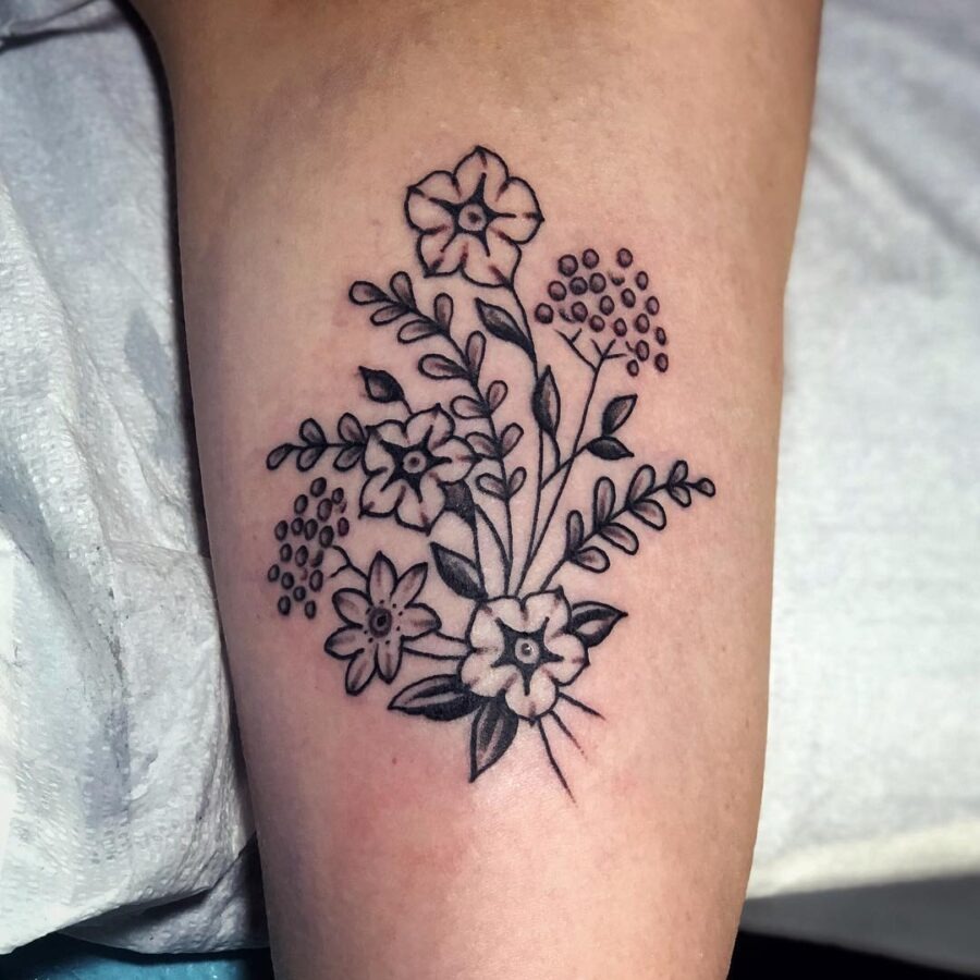 Elegant black line petunia tattoo design Tattoo Design