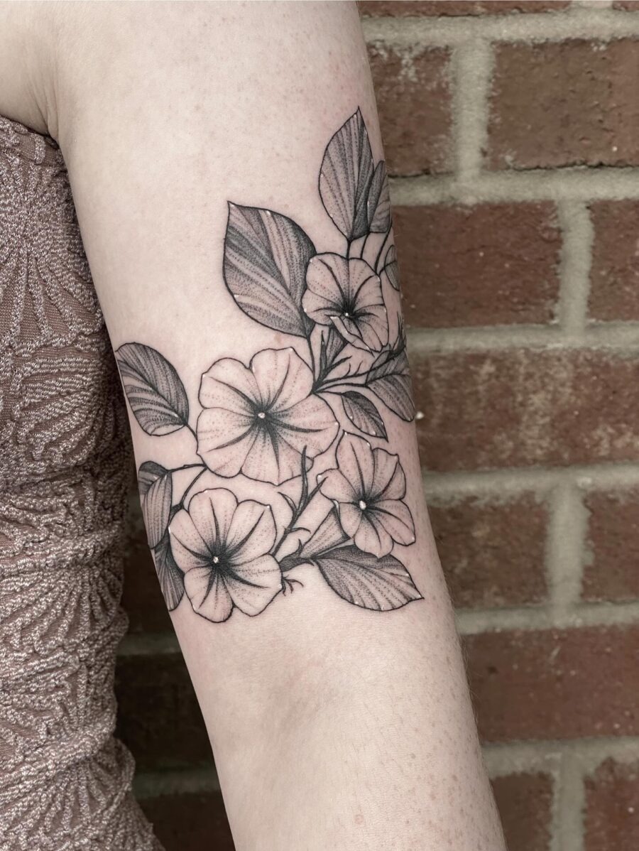 Elegant Petunia Tattoo with Delicate Detailing Tattoo Design