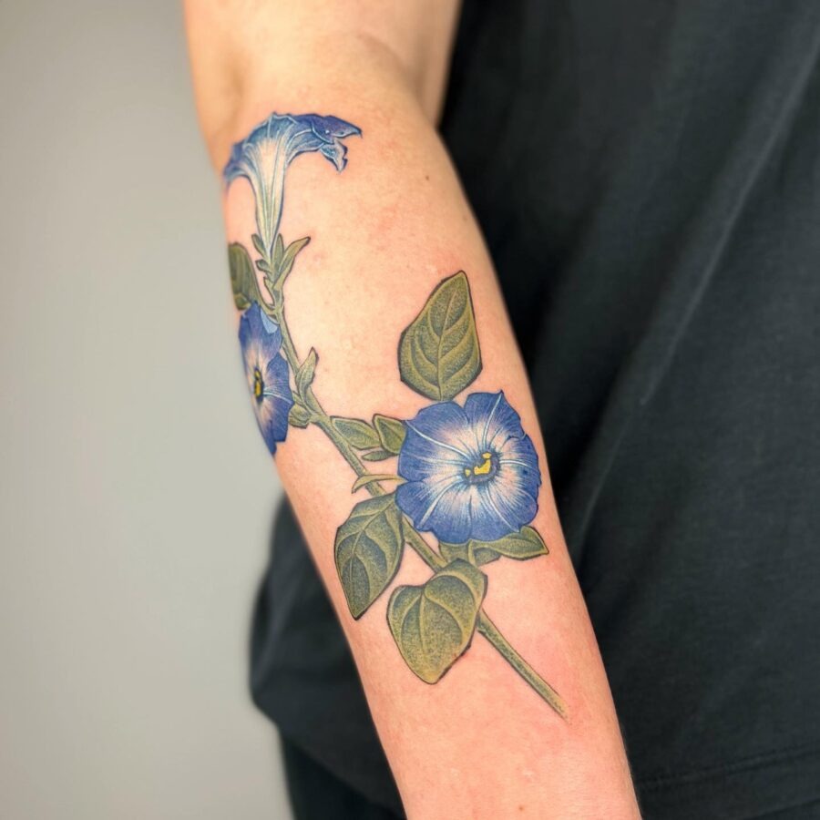 Vibrant Petunia Tattoo on Forearm Tattoo Design