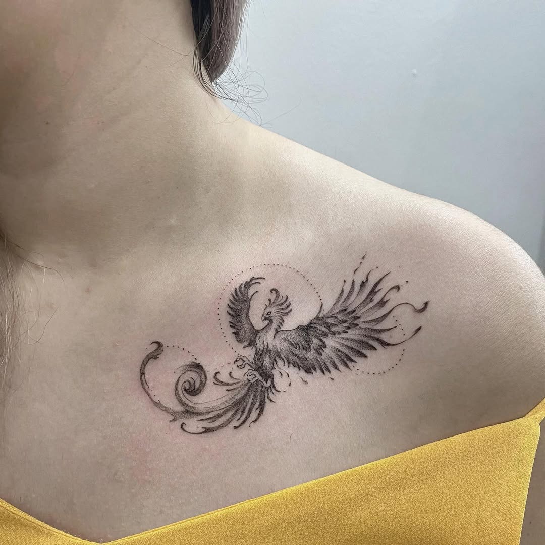 Elegant phoenix tattoo on shoulder showcases beauty Tattoo Design