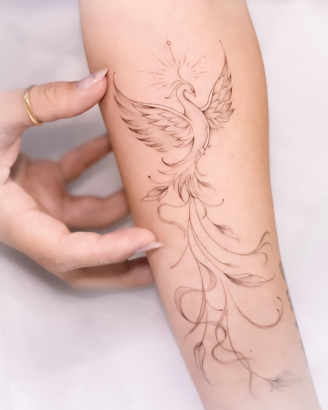 Elegant phoenix tattoo with flowing lines Tattoo Design