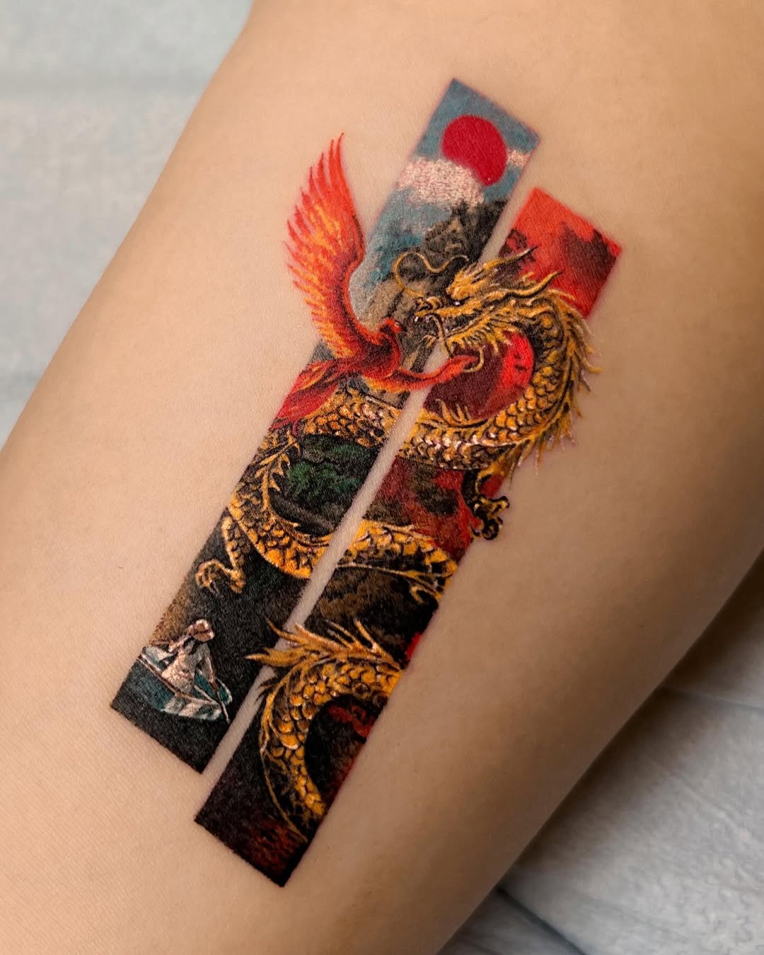 Fusion of mythical creatures in vivid ink Tattoo Design