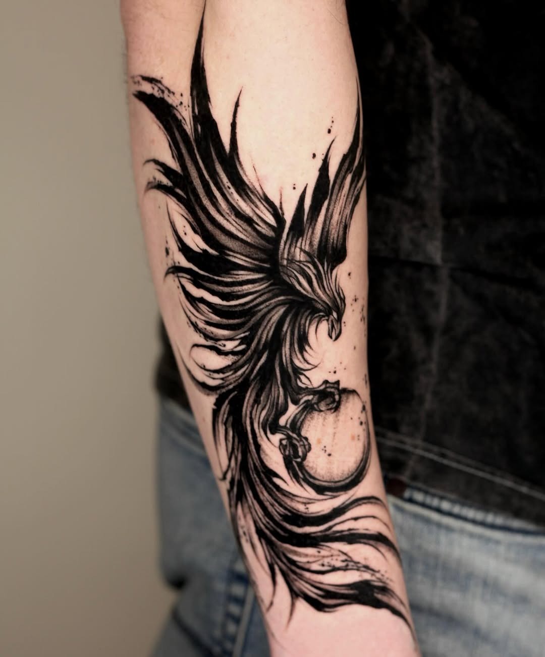 Intricate black ink phoenix tattoo design Tattoo Design