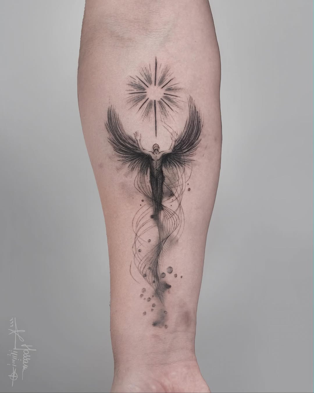 Stunning phoenix tattoo with dynamic flow Tattoo Design