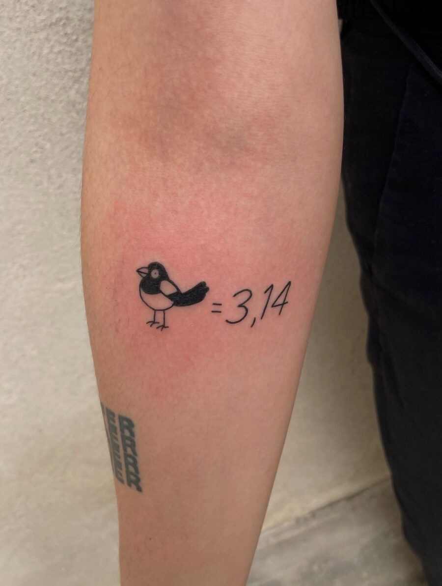 Charming bird tattoo with pi symbol Tattoo Design