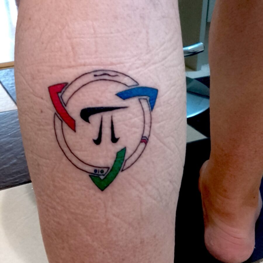 Colorful Pi Symbol with Creative Elements Tattoo Design