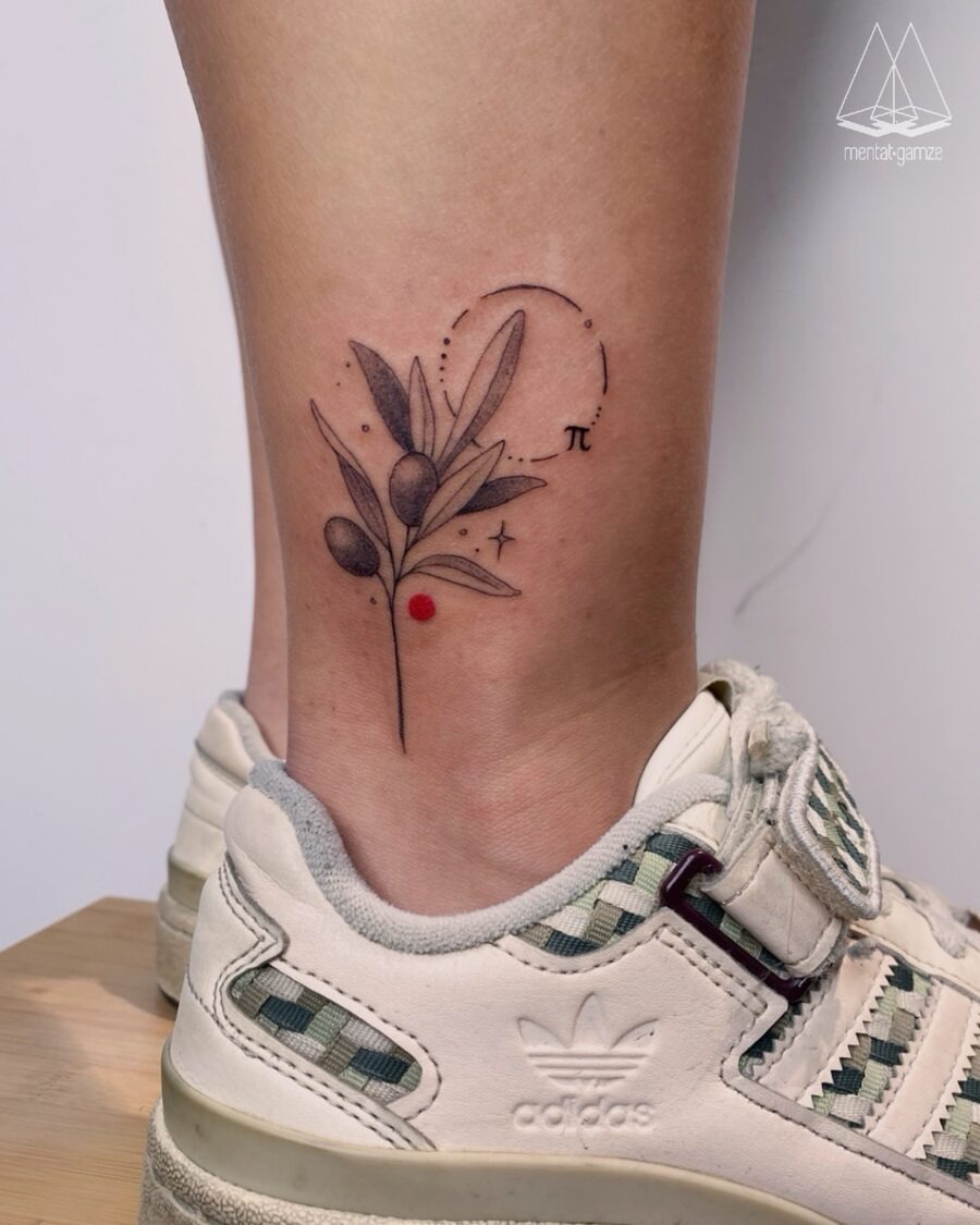 Elegant pi tattoo with floral accents on ankle Tattoo Design