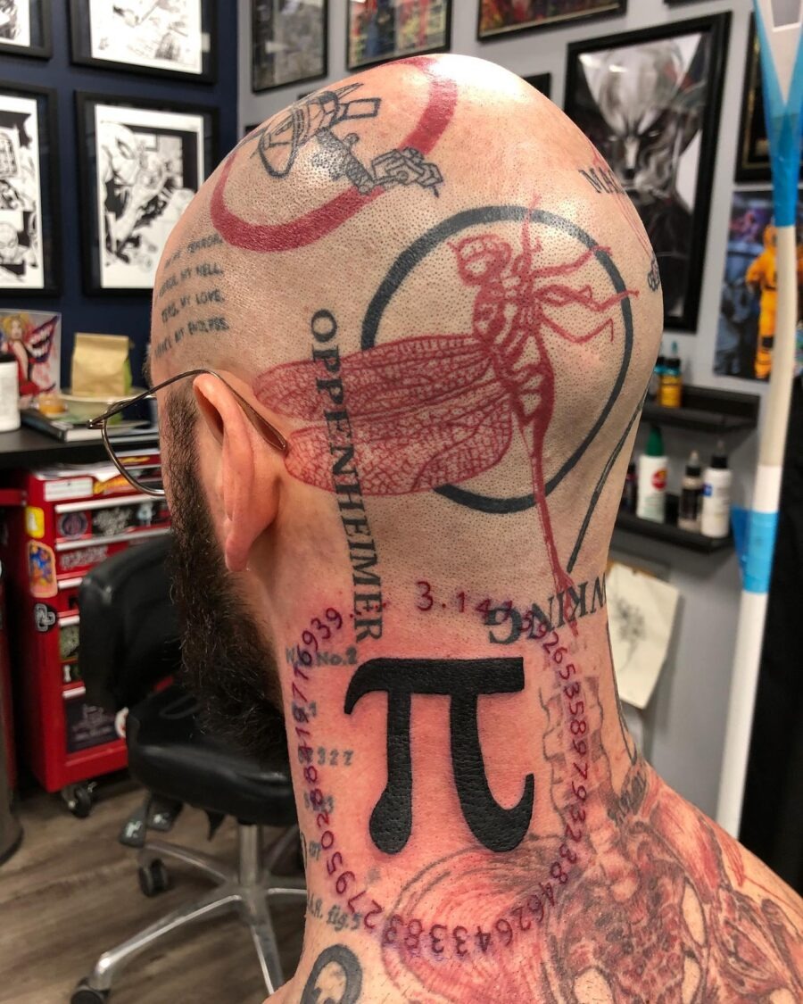 Intricate Pi Tattoo on the Back of the Head Tattoo Design