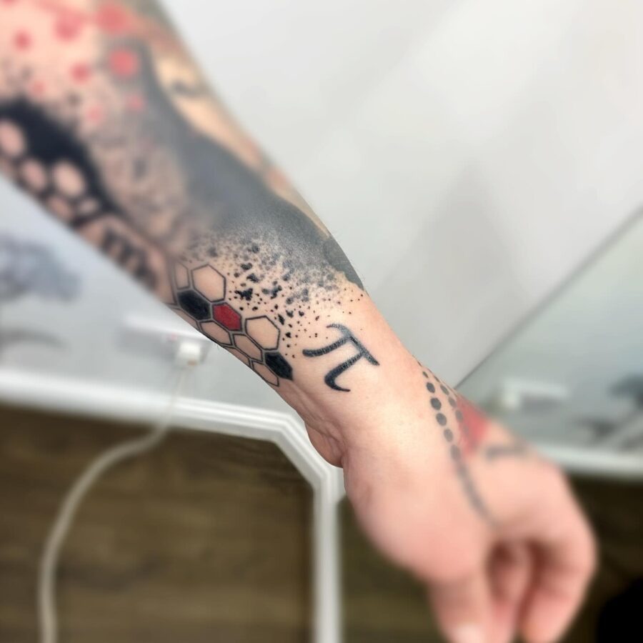 Intricate Pi Tattoo with Geometric Elements Tattoo Design