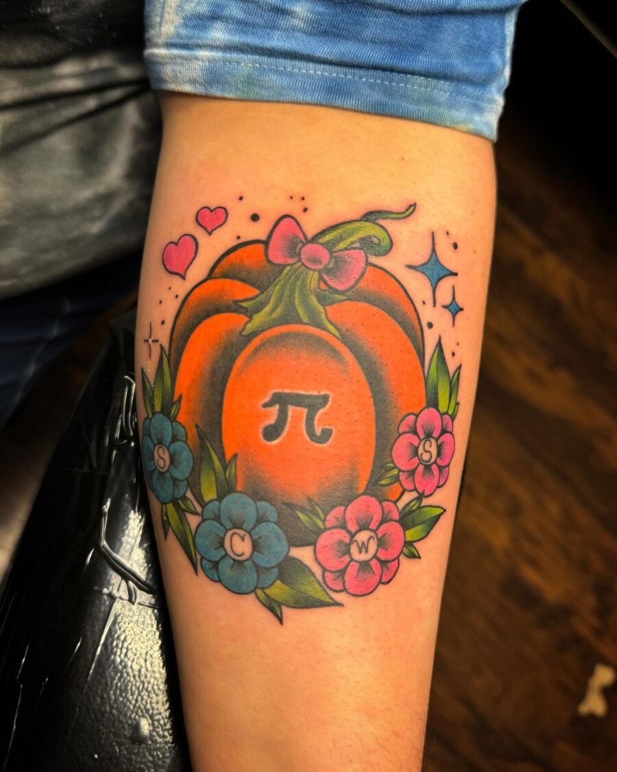 Whimsical pumpkin tattoo celebrating the pi symbol Tattoo Design