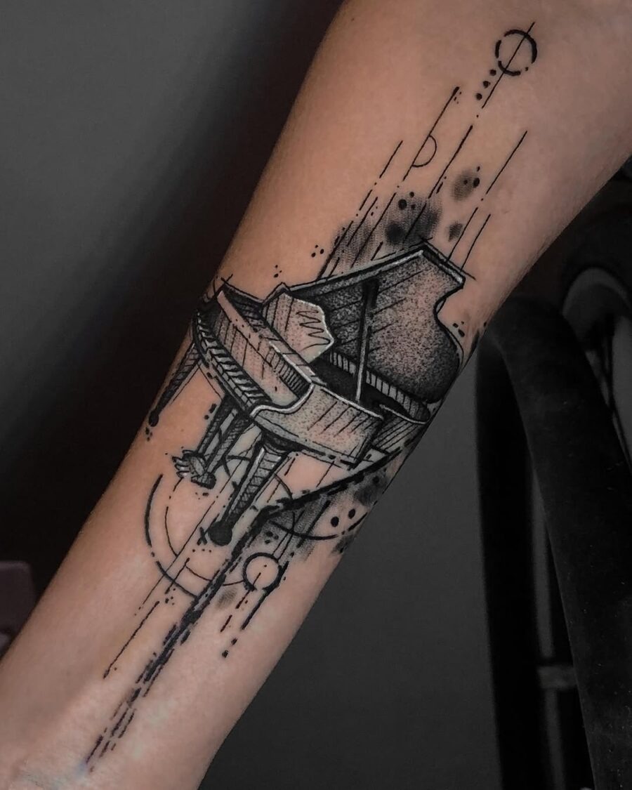 Elegant grand piano tattoo on the arm Tattoo Design