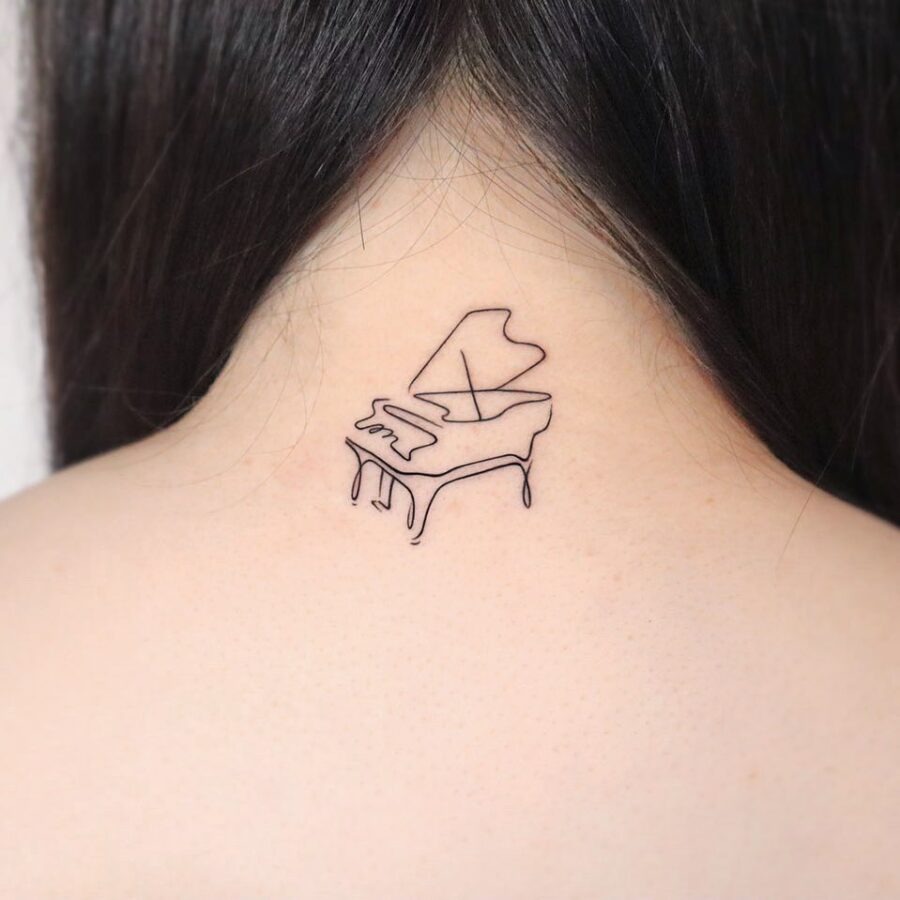 Elegant minimalist piano tattoo on the neck Tattoo Design