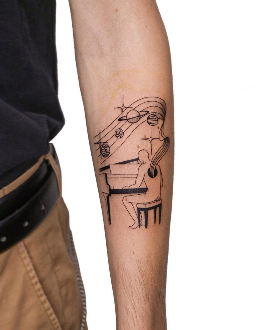 Elegant piano tattoo with musical elements Tattoo Design