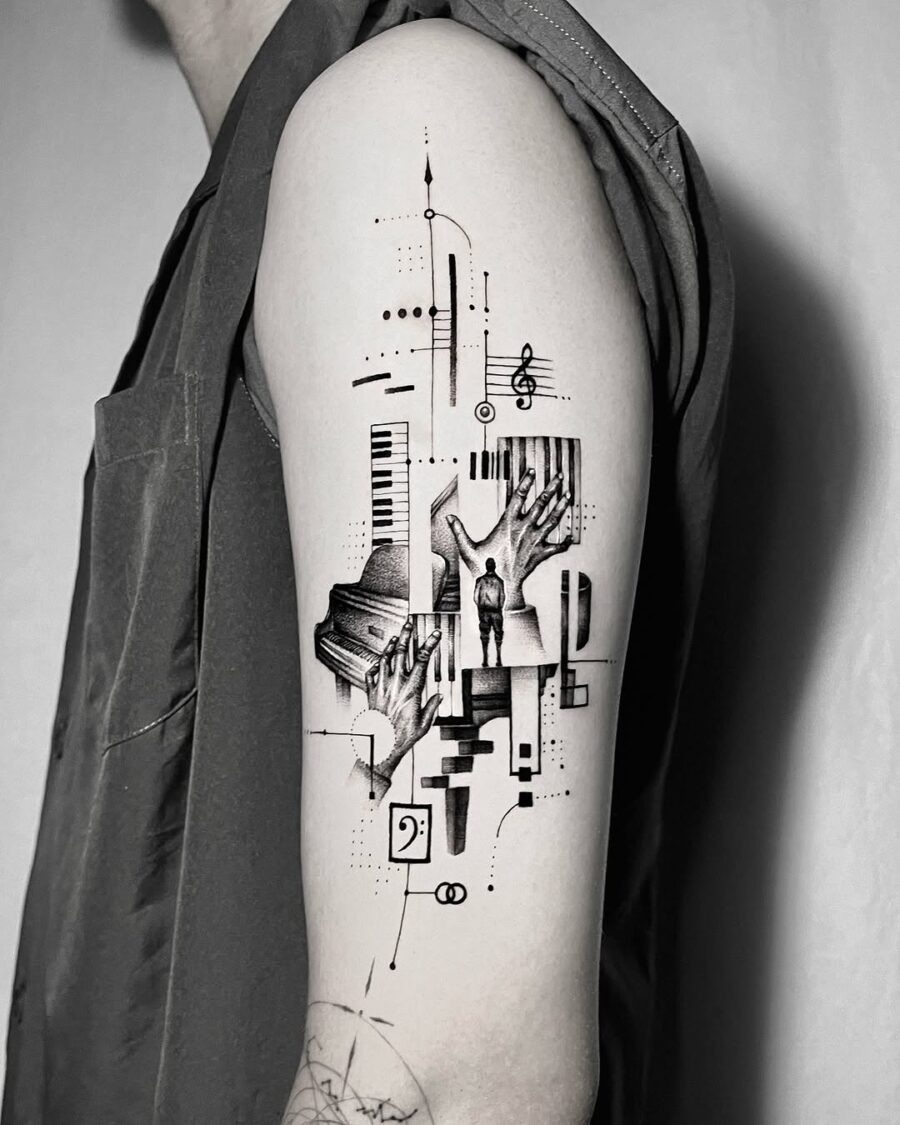 Expressive piano tattoo showcasing musical passion Tattoo Design