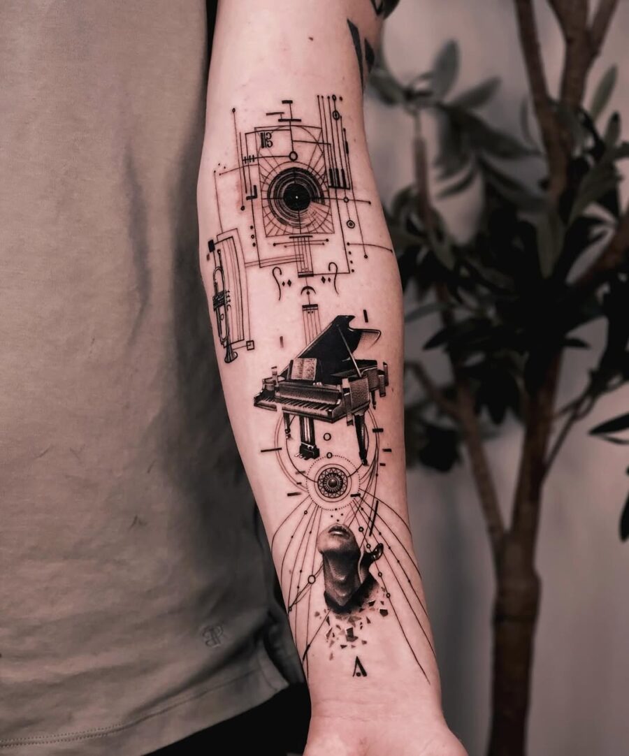 Intricate piano tattoo blending art and melody Tattoo Design