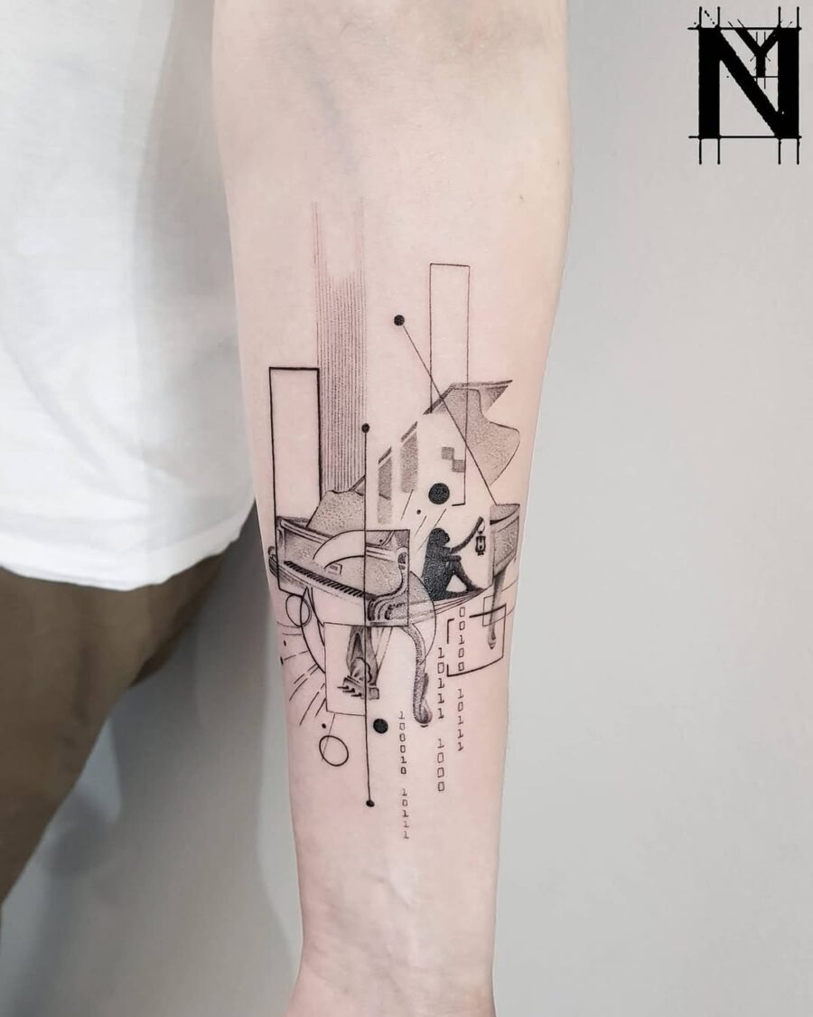 Sleek Modern Piano Tattoo with Abstract Design Tattoo Design