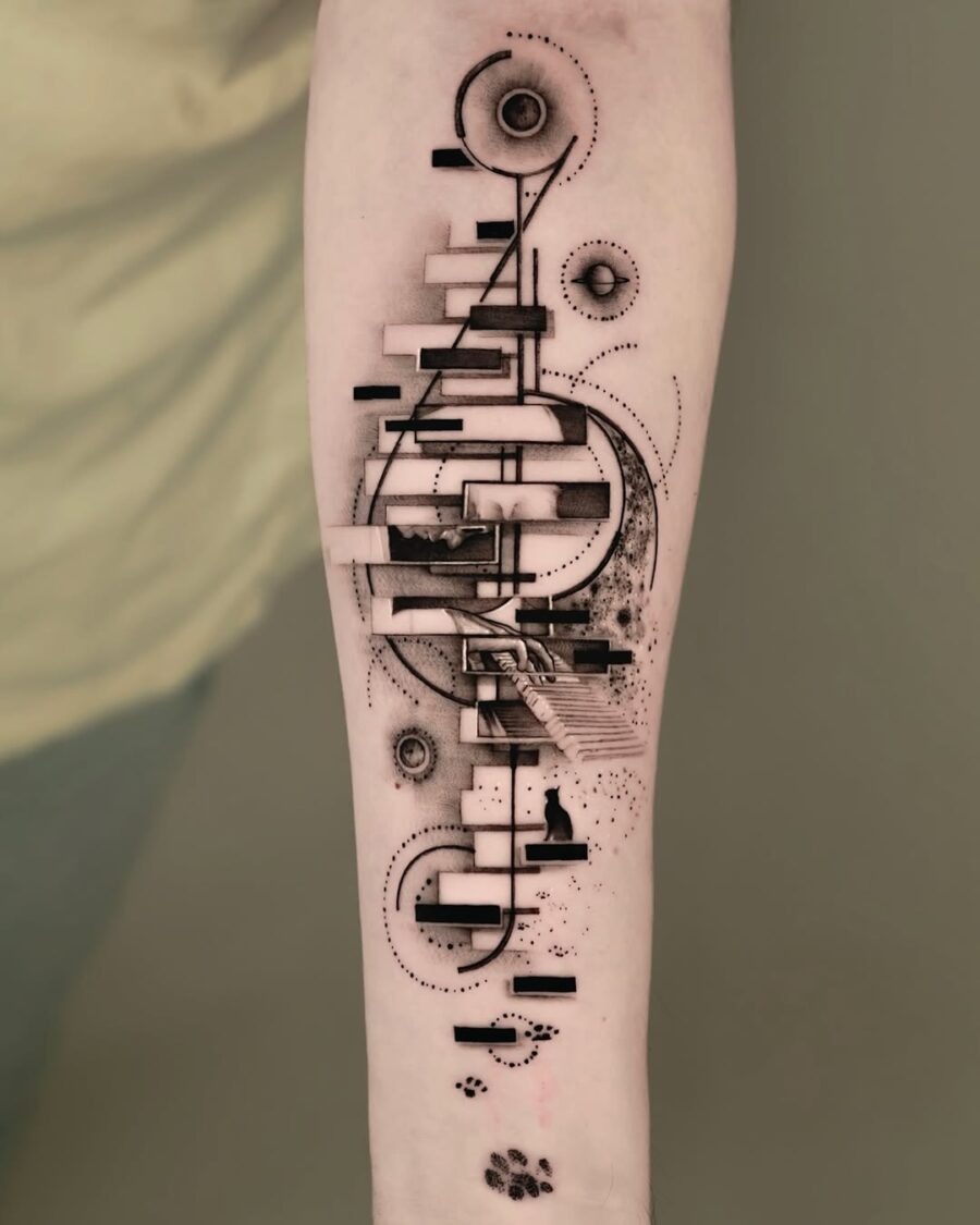 Stylish geometric piano tattoo on forearm Tattoo Design
