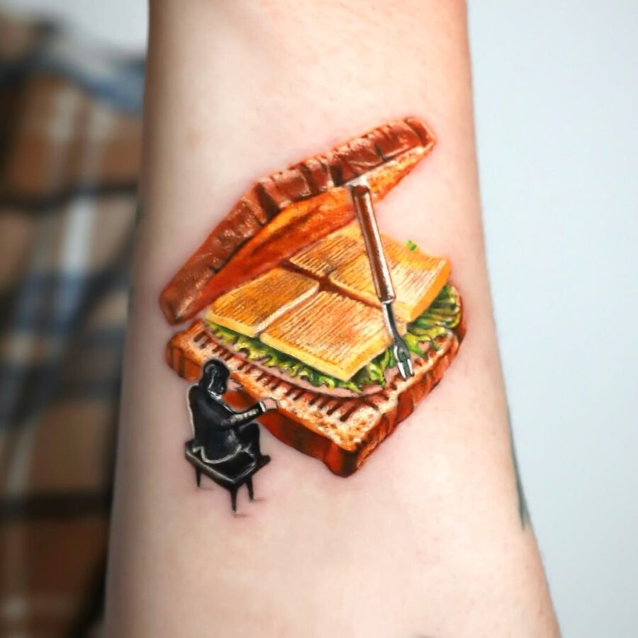 Whimsical piano sandwich tattoo design Tattoo Design