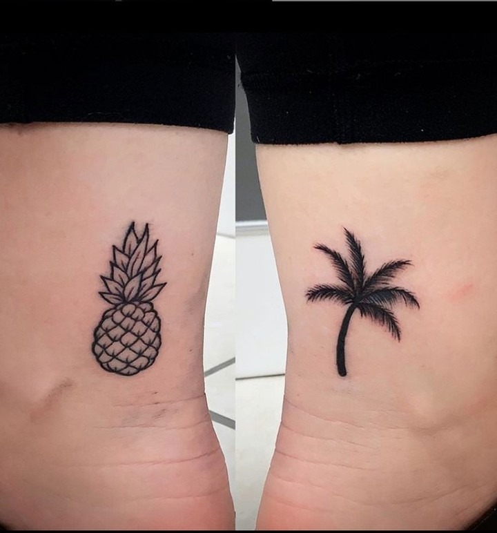 Charming Minimalist Pineapple and Palm Tattoos Tattoo Design