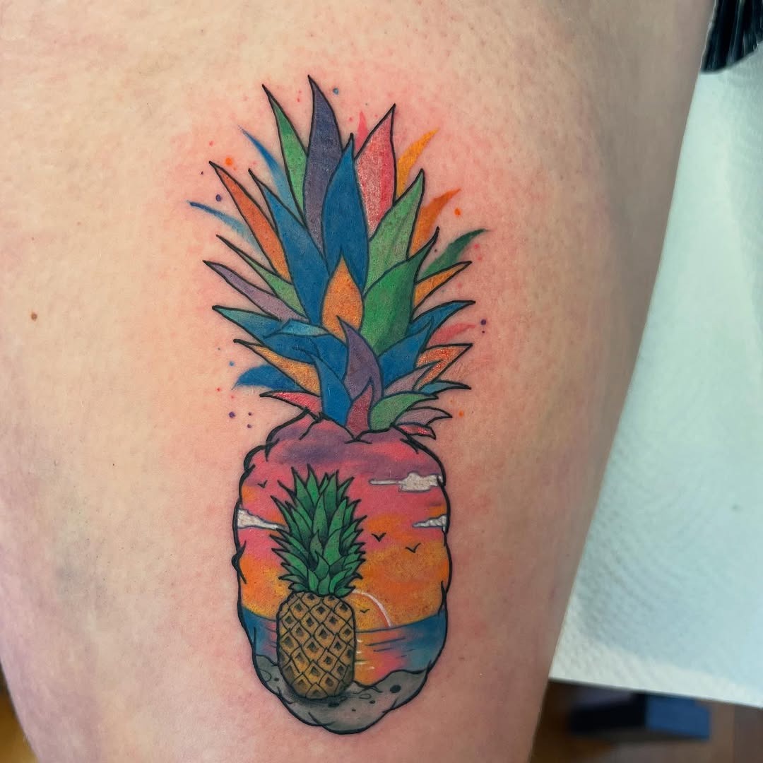 Charming small pineapple tattoo on ankle. Tattoo Design