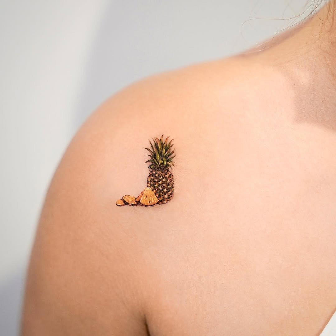 Intricate geometric pineapple tattoo with floral elements Tattoo Design