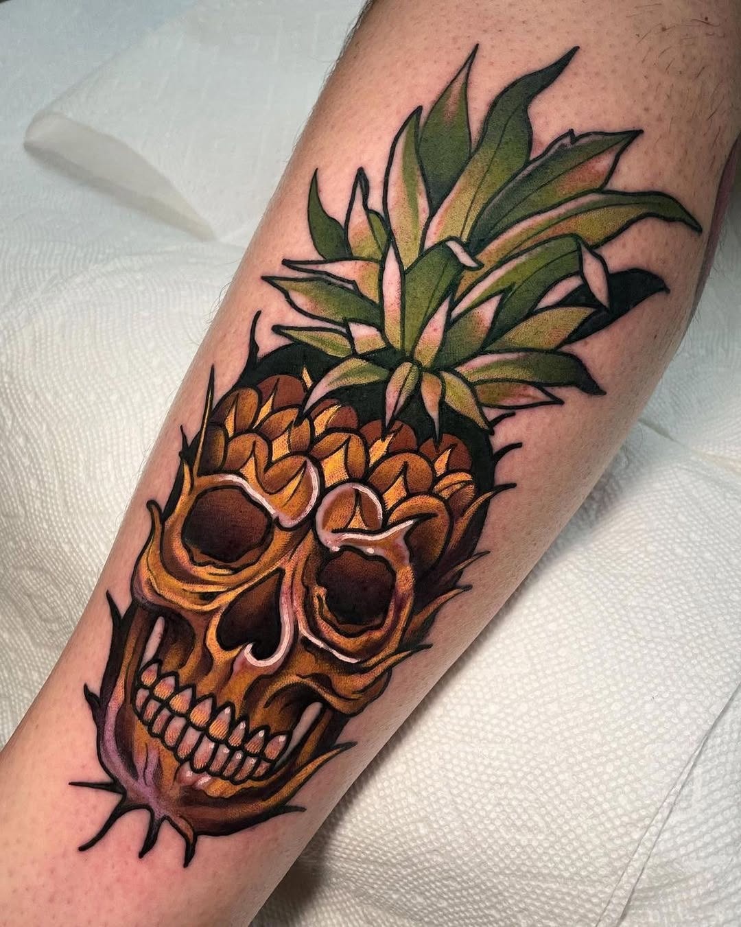 Unique blend of pineapple and skull aesthetics Tattoo Design