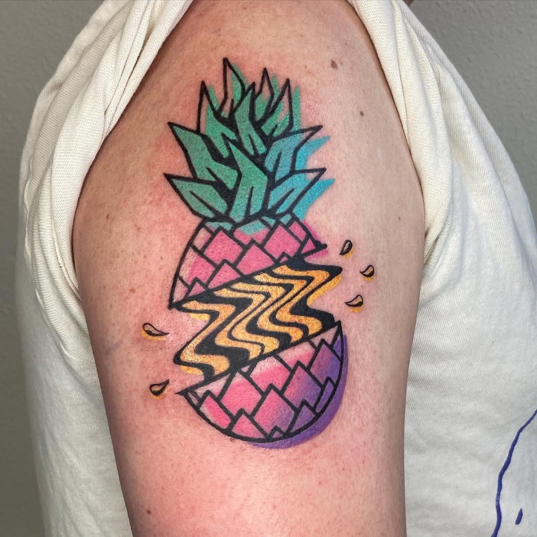 Vibrant and modern pineapple tattoo design Tattoo Design