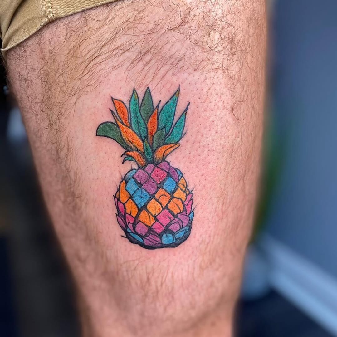 Vivid pineapple tattoo with playful colors and style Tattoo Design