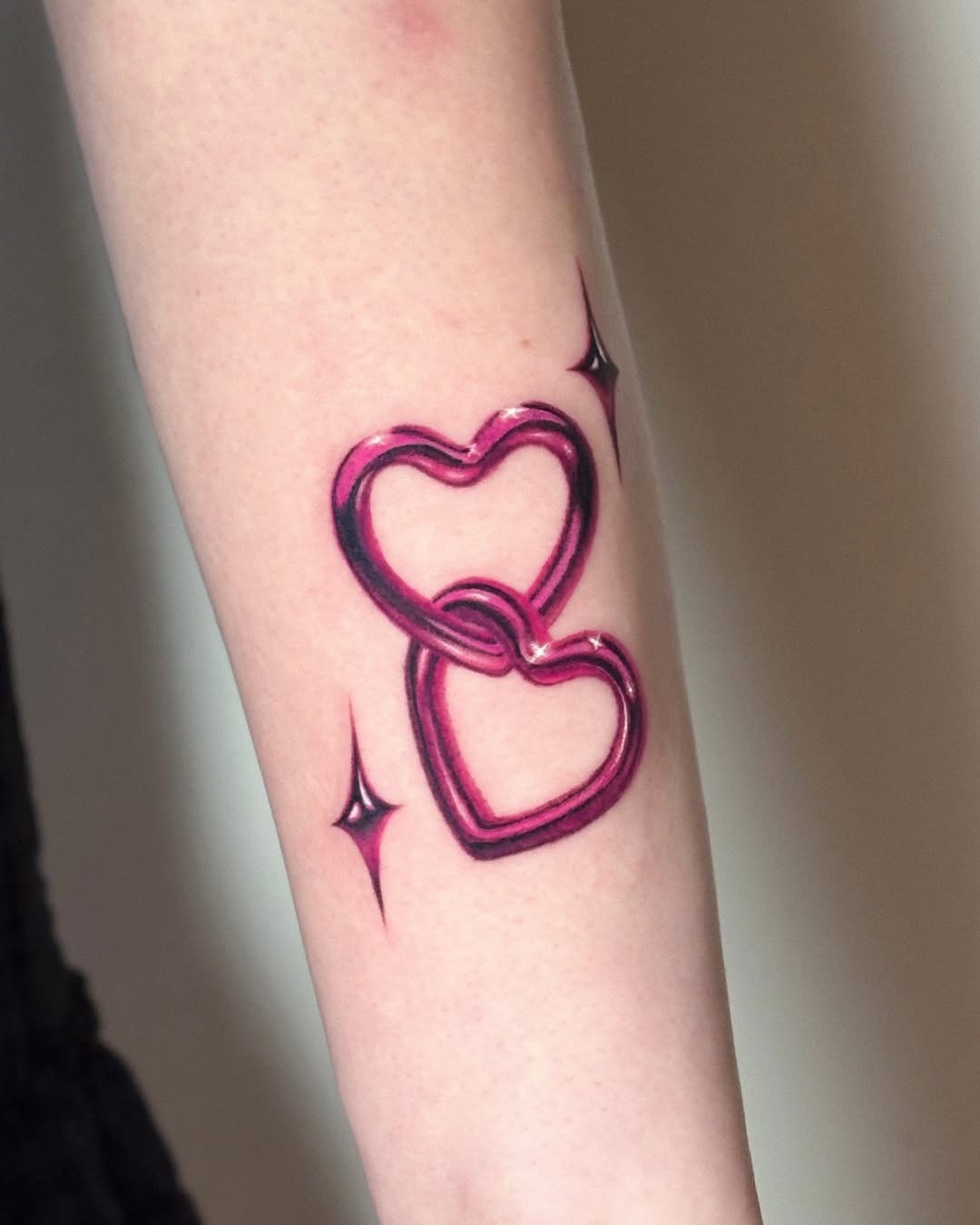 Charming linked pink hearts tattoo design Tattoo Design