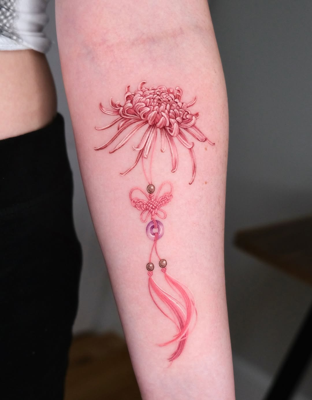 Delicate pink floral and butterfly tattoo design Tattoo Design