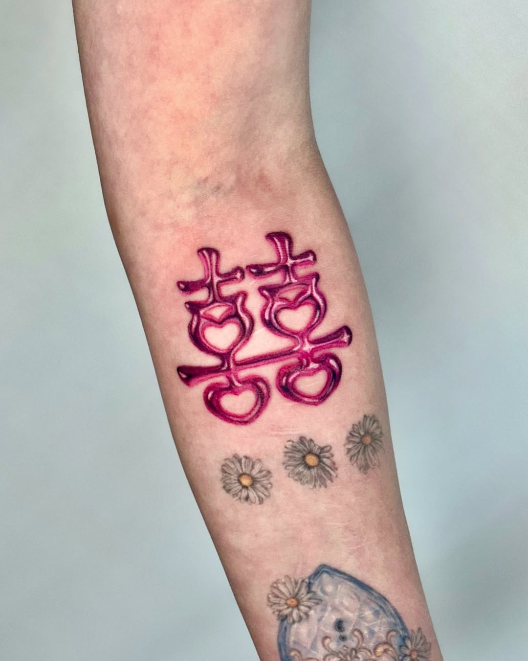 Stylish pink hearts tattoo design for lovers Tattoo Design