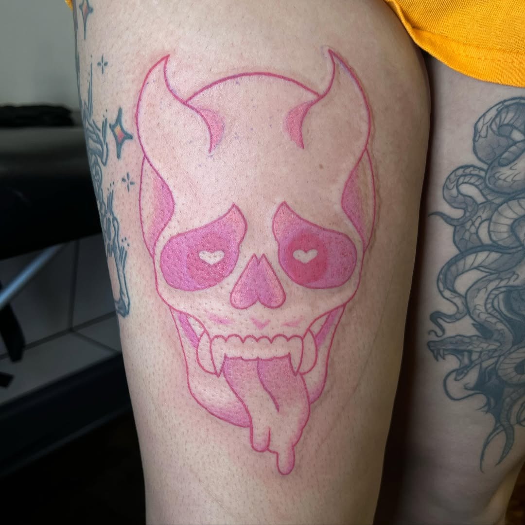 Unique pink devil skull tattoo design Tattoo Design