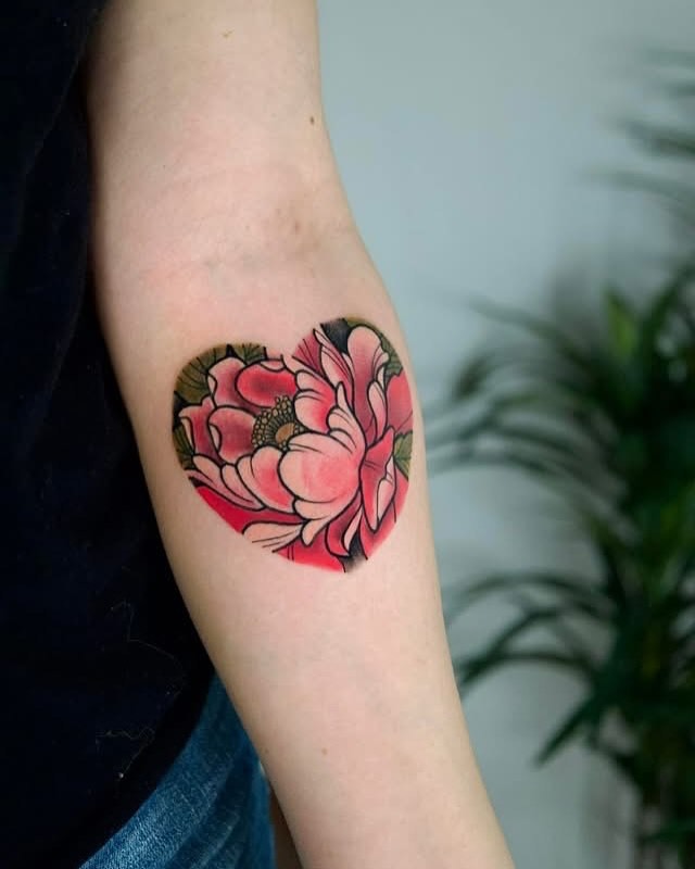 Vibrant pink heart-shaped floral tattoo design Tattoo Design