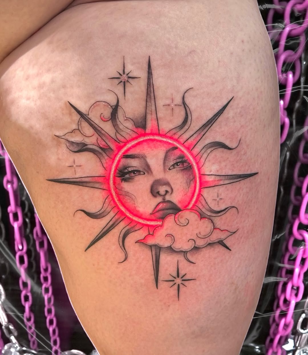 Vibrant Pink Sun Face Tattoo Design Tattoo Design