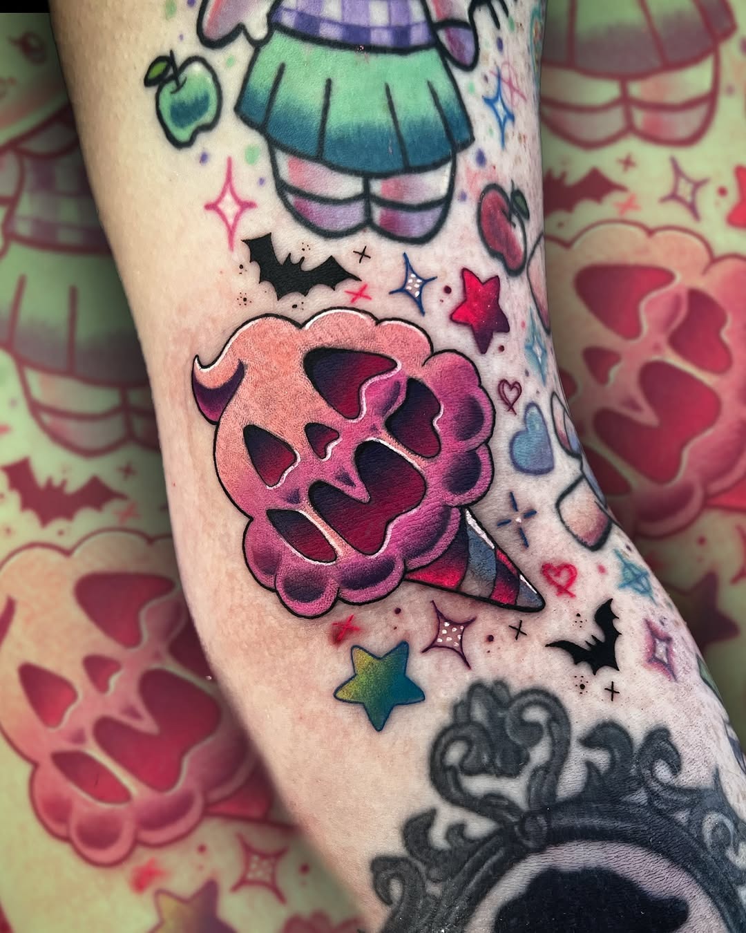 Whimsical pink skull ice cream tattoo design Tattoo Design