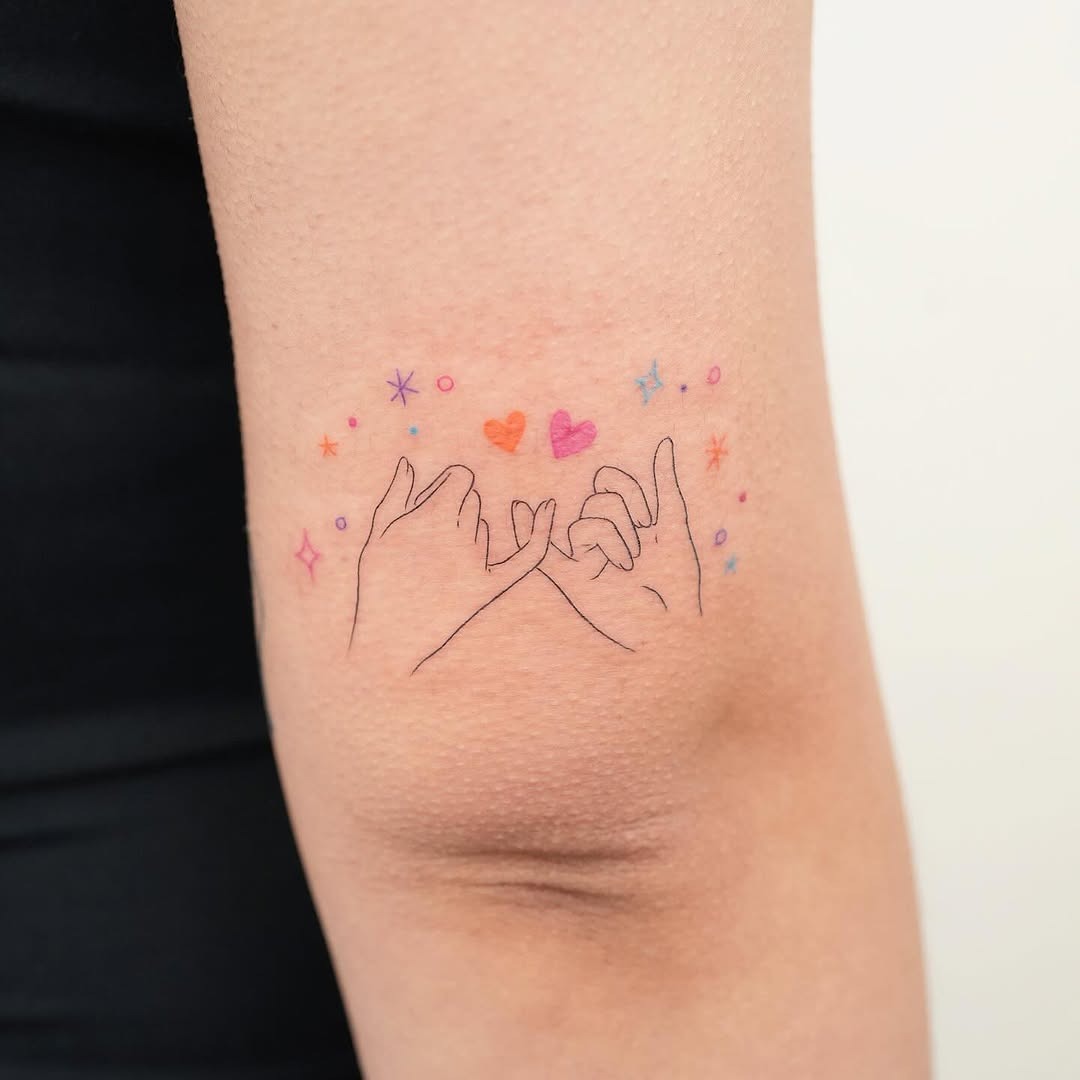 Colorful pinky promise tattoo showcasing friendship Tattoo Design