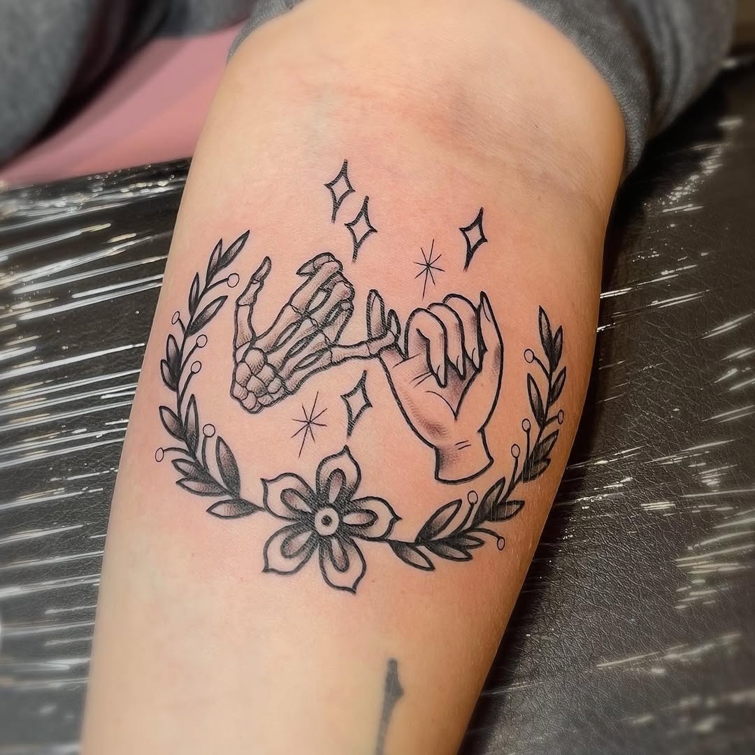 Unique pinky promise tattoo with floral accents Tattoo Design
